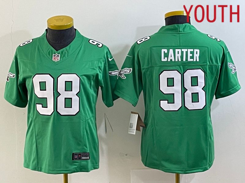 Youth Philadelphia Eagles 98 Carter Green 2023 Nike Vapor Limited NFL Jersey style 1